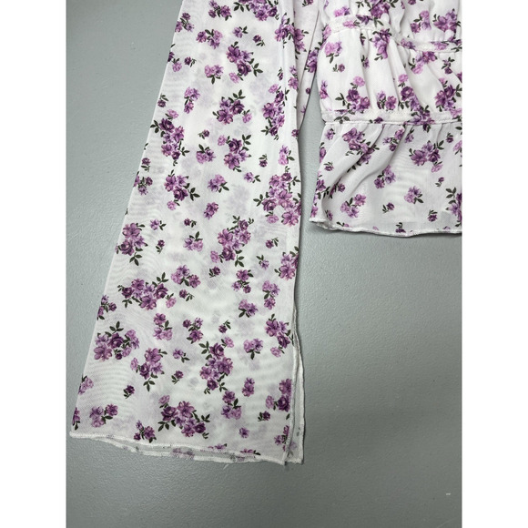 Kirious Mesh Smocked Top Sz Medium Floral Square Neck Cropped Cottage Peasant - Picture 4 of 8